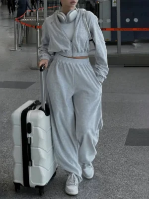 Heather Grey Cropped Zip Up Hoodie Tracksuit Heather Grey Cropped Zip Up Hoodie Tracksuit