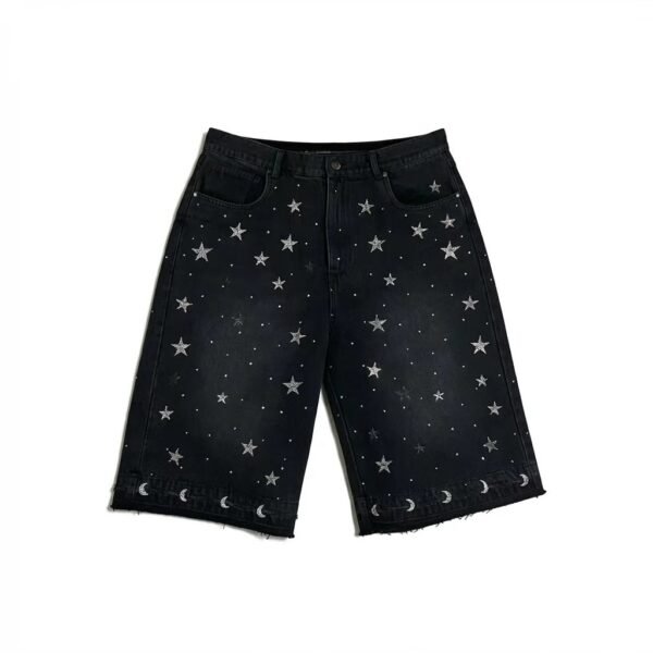 Rhinestone Star Moon Denim Jorts Streetwear
