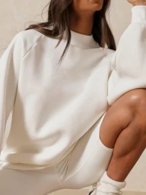 White Oversized Mock Neck Air Layer Sweatshirt