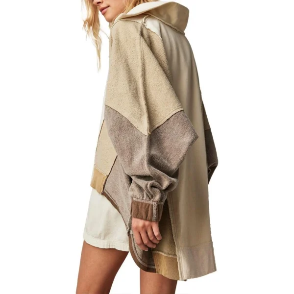 Patchwork Color-Block Oversized Collared Sweatshirt