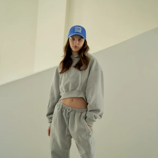Grey Cropped Embossed Hoodie Tracksuit