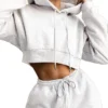 White Heather Grey Cropped Oversized Hoodie White Heather Grey Cropped Oversized Hoodie