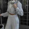 Heather Grey Cropped Zip Up Hoodie Tracksuit Heather Grey Cropped Zip Up Hoodie Tracksuit