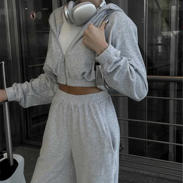 Heather Grey Cropped Zip Up Hoodie Tracksuit Heather Grey Cropped Zip Up Hoodie Tracksuit