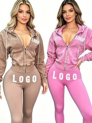 Multi Color Custom Logo Acid Wash Cropped Tracksuit