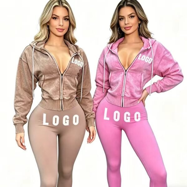 Multi Color Custom Logo Acid Wash Cropped Tracksuit Multi Color Custom Logo Acid Wash Cropped Tracksuit