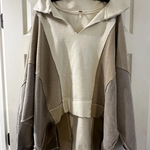 Patchwork Color-Block Oversized Collared Sweatshirt