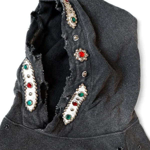 Black Distressed Jewel-Embellished Hoodie Black Distressed Jewel-Embellished Hoodie