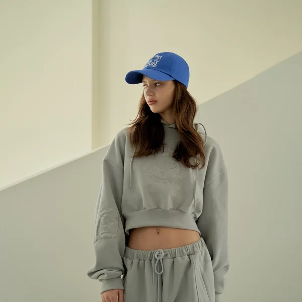 Grey Cropped Embossed Hoodie Tracksuit