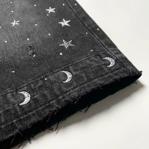 Rhinestone Star Moon Denim Jorts Streetwear