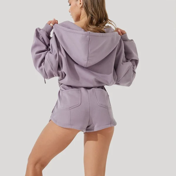 Lavender Oversized Zip Up Hoodie Romper