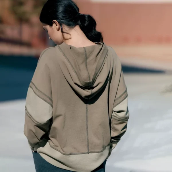 Olive Color-Blocked Exposed-Seam Oversized Hoodie
