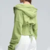 Green Black Beige Corset Waist Lace Up Hoodie