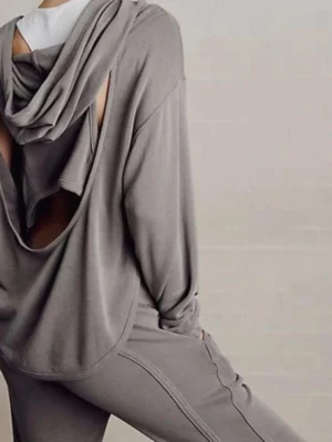 Olive Open-Back Curved Hem Oversized Hoodie