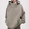 Diagonal Zip High-Neck Oversized Hoodie