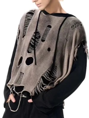 Grey Two-Piece Distressed Layered Hoodie
