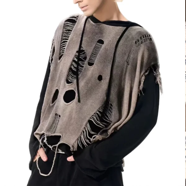 Grey Two-Piece Distressed Layered Hoodie Grey Two-Piece Distressed Layered Hoodie