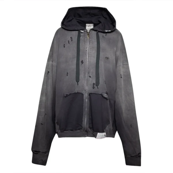Grey Washed Distressed Oversized Zip-Up Hoodie Grey Washed Distressed Oversized Zip-Up Hoodie