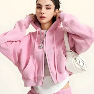 Oversized Cropped Zip-Up Hoodie in Multi Colors