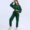 Burgundy Green Drawstring Cropped Tracksuit