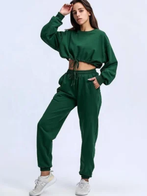 Burgundy Green Drawstring Cropped Tracksuit Burgundy Green Drawstring Cropped Tracksuit