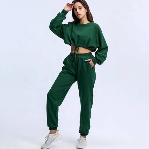 Burgundy Green Drawstring Cropped Tracksuit Burgundy Green Drawstring Cropped Tracksuit