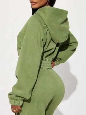 Green Acid Wash Cropped Hoodie Cargo Tracksuit