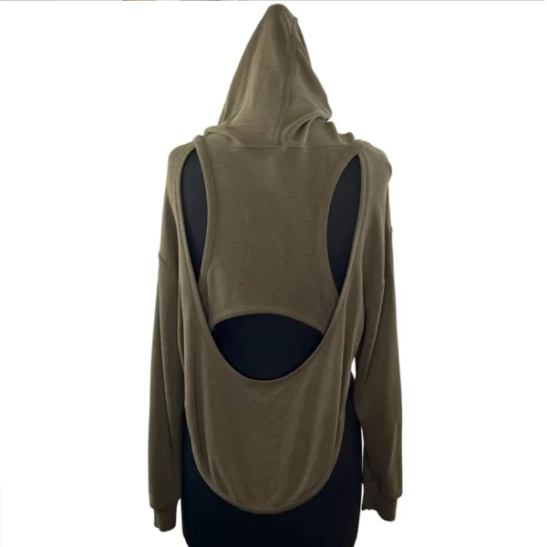 Olive Open-Back Curved Hem Oversized Hoodie