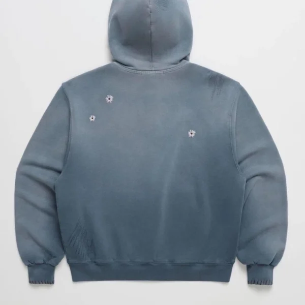 Blue Washed Floral Embroidered Zip-Up Hoodie Blue Washed Floral Embroidered Zip-Up Hoodie