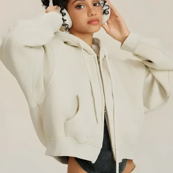 Oversized Cropped Zip-Up Hoodie in Multi Colors