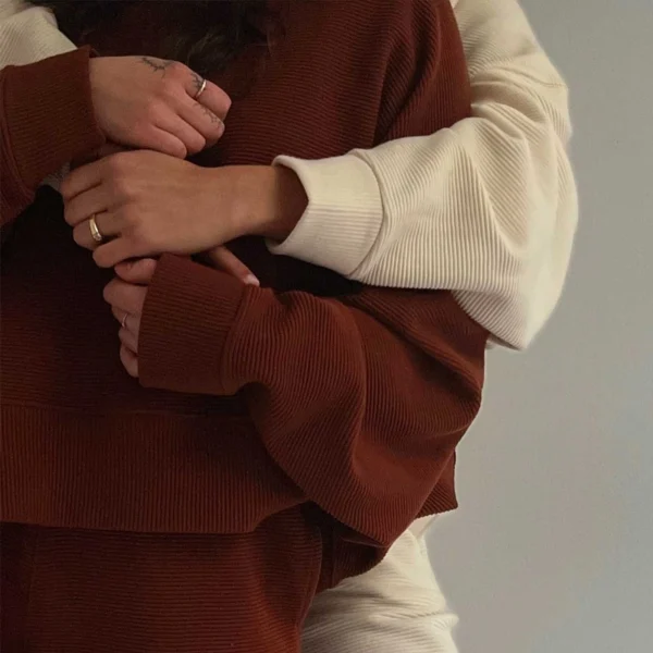 Dark Brown Ribbed Oversized Sweatshirt Shorts Set Dark Brown Ribbed Oversized Sweatshirt Shorts Set