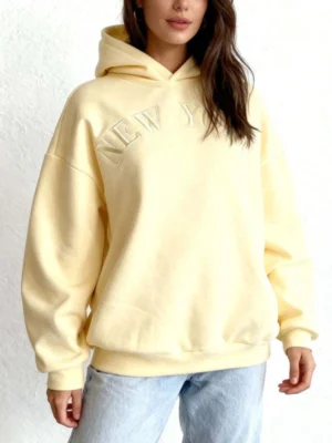 Pastel Oversized New York Embroidered Hoodie