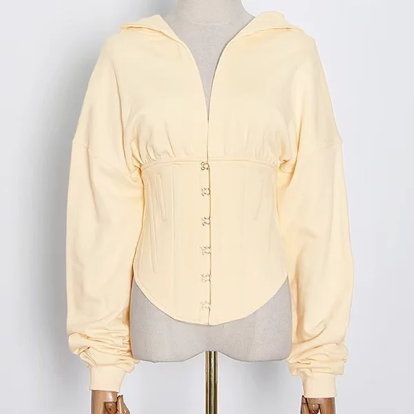 Green Black Beige Corset Waist Lace Up Hoodie