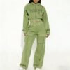 Green Acid Wash Cropped Hoodie Cargo Tracksuit Green Acid Wash Cropped Hoodie Cargo Tracksuit