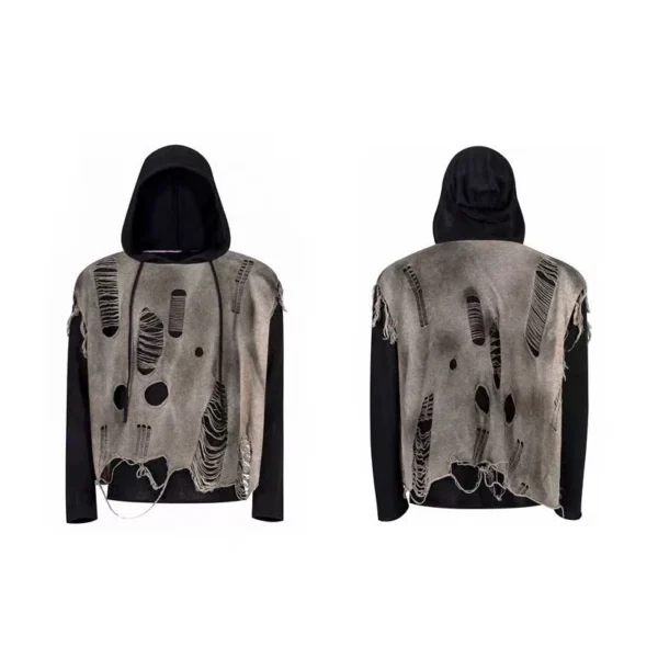 Grey Two-Piece Distressed Layered Hoodie Grey Two-Piece Distressed Layered Hoodie