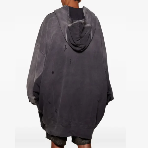 Grey Washed Distressed Oversized Zip-Up Hoodie Grey Washed Distressed Oversized Zip-Up Hoodie