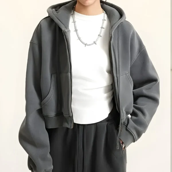 Oversized Cropped Zip-Up Hoodie in Multi Colors