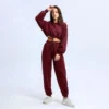 Burgundy Green Drawstring Cropped Tracksuit Burgundy Green Drawstring Cropped Tracksuit