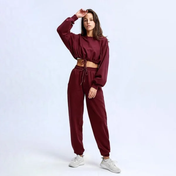 Burgundy Green Drawstring Cropped Tracksuit Burgundy Green Drawstring Cropped Tracksuit