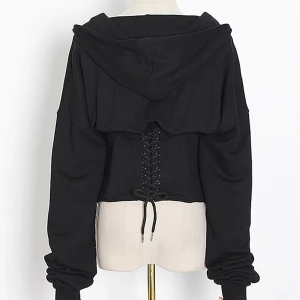 Green Black Beige Corset Waist Lace Up Hoodie