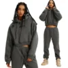 Womens Dark Grey Cropped Hoodie Tracksuit