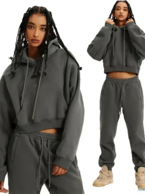 Womens Dark Grey Cropped Hoodie Tracksuit Womens Dark Grey Cropped Hoodie Tracksuit