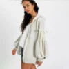 Heather Grey Lace-Up Balloon-Sleeve Zip-Up Hoodie