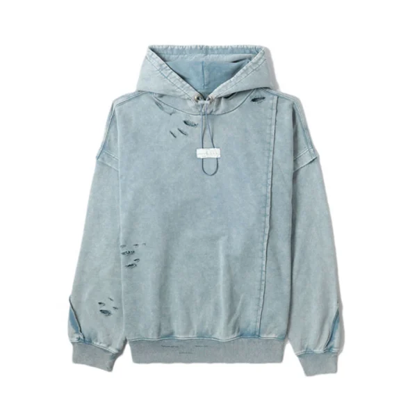 Light Blue Washed Distressed Pullover Hoodie Light Blue Washed Distressed Pullover Hoodie