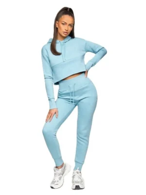 custom tracksuit, streetwear, cropped fit, drawstring hem Light Blue Air Layer Cropped Hoodie Tracksuit