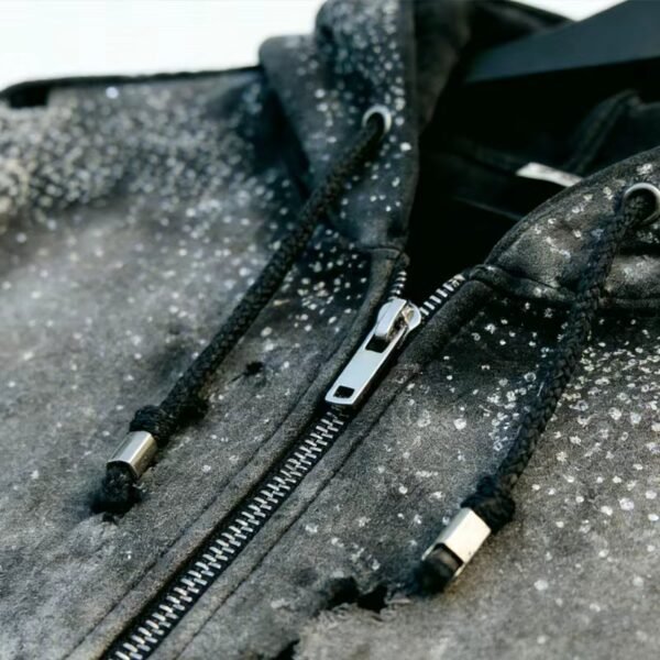 Black Distressed Zip Up Hoodie with Rhinestone Black Distressed Zip Up Hoodie with Rhinestone