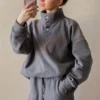 White Grey Fleece Button Neck Oversized Tracksuit
