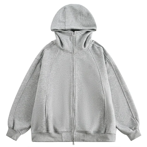 Grey Brown Oversized Balaclava Hood Zip Up Hoodie