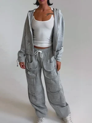 Heather Grey Cargo Pocket Zip Up Tracksuit Heather Grey Cargo Pocket Zip Up Tracksuit