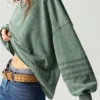 Washed Green Oversized Pleat-Sleeve Crewneck Sweatshirt